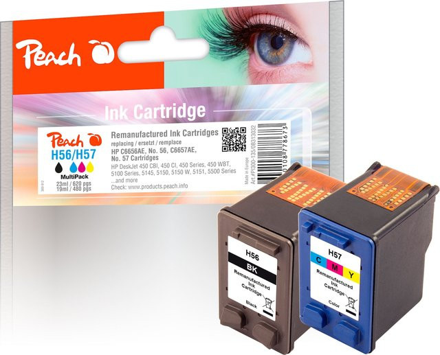 Peach Druckerpatronen Set HP 56 und 57, Schwarz und Multicolor, wiederaufbereitet - Bild 1