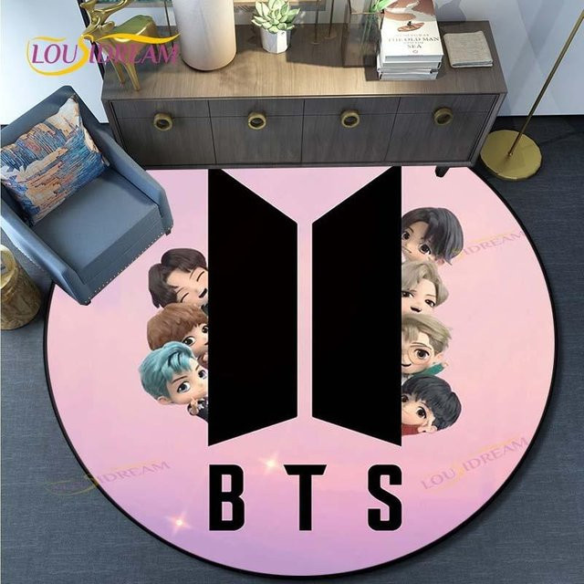 Runder Teppich Bangtan Boys von new Yunheng in Pink, rutschfeste Flanell Spielmatte für Kinderzimmer und Schlafzimmer, Durchmesser: 120 cm - Bild 1