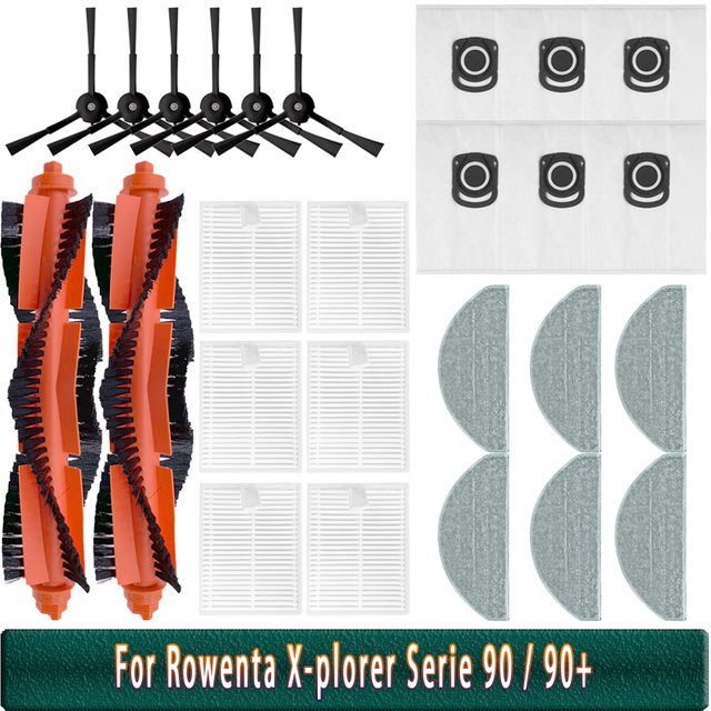 Rowenta X-plorer Serie 90 / 90+ Ersatzteilset mit Hauptseitenbürste, Hepa-Filter, Wischmopp und Staubbeuteln (RR8797WH / RR8777WH) - Bild 1
