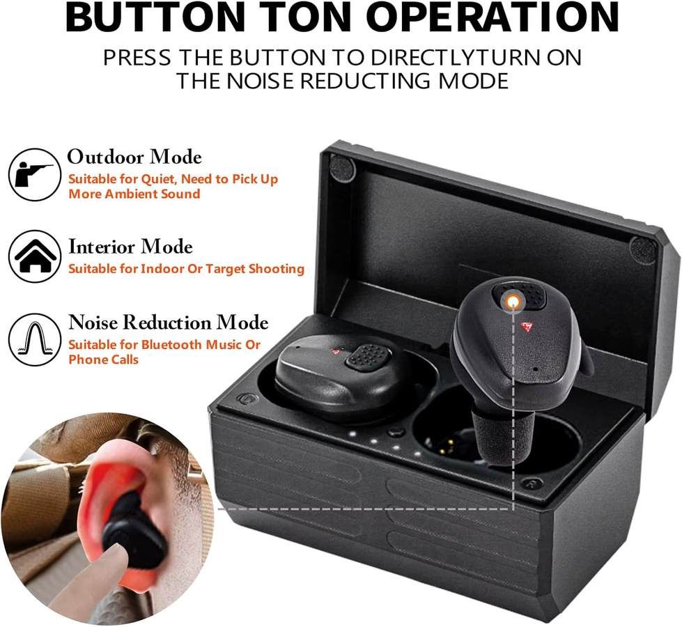 YHKEMA Taktische EB10 Bluetooth In-Ear Ohrstöpsel mit Noise Cancelling und Sound Pickup in Schwarz - Bild 4