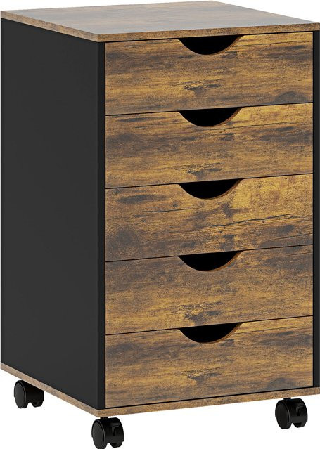 HOMCOM Büroschubladenschrank mit 5 Schubladen in Rustikal Braun und Schwarz, B/T/H: 40 x 40 x 67 cm - Bild 1