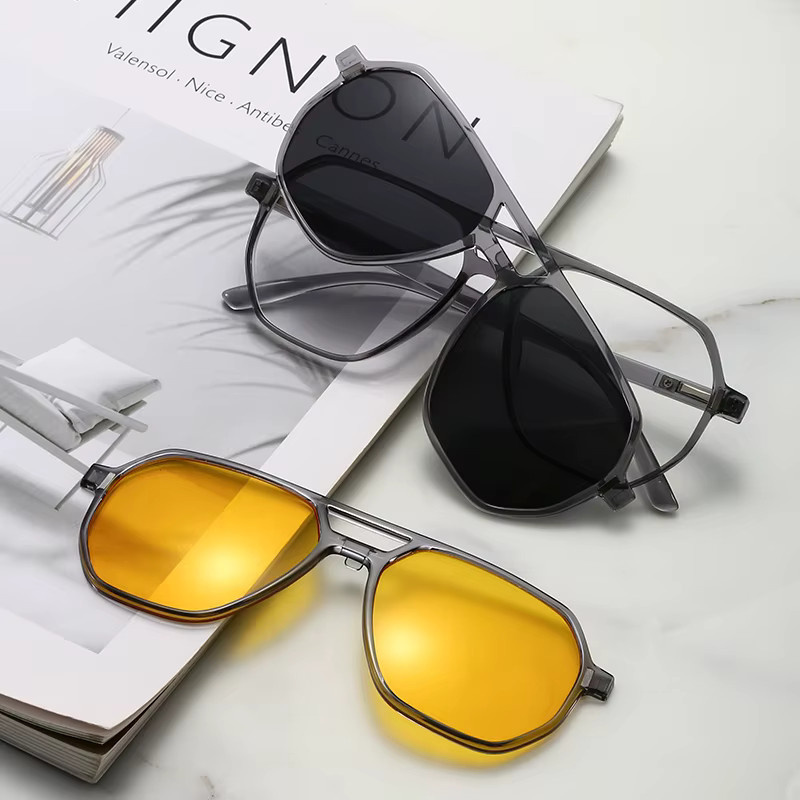 Ninjona Sonnenbrille, Clip-On, polarisiert, Vollrand, grau transparent - Bild 3