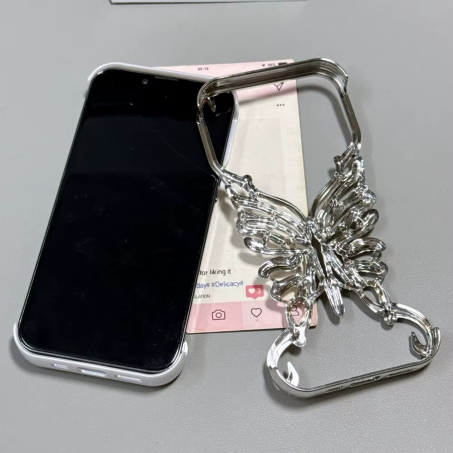 Luxuriöse iPhone Hülle mit künstlerischem Schmetterlings-Design aus hartem PC in Schwarz für Apple iPhone 17, 16, 15, 14, 13, 12, 11 Pro Max Plus mit 3D-Cut-Out-Beschichtung - Bild 2
