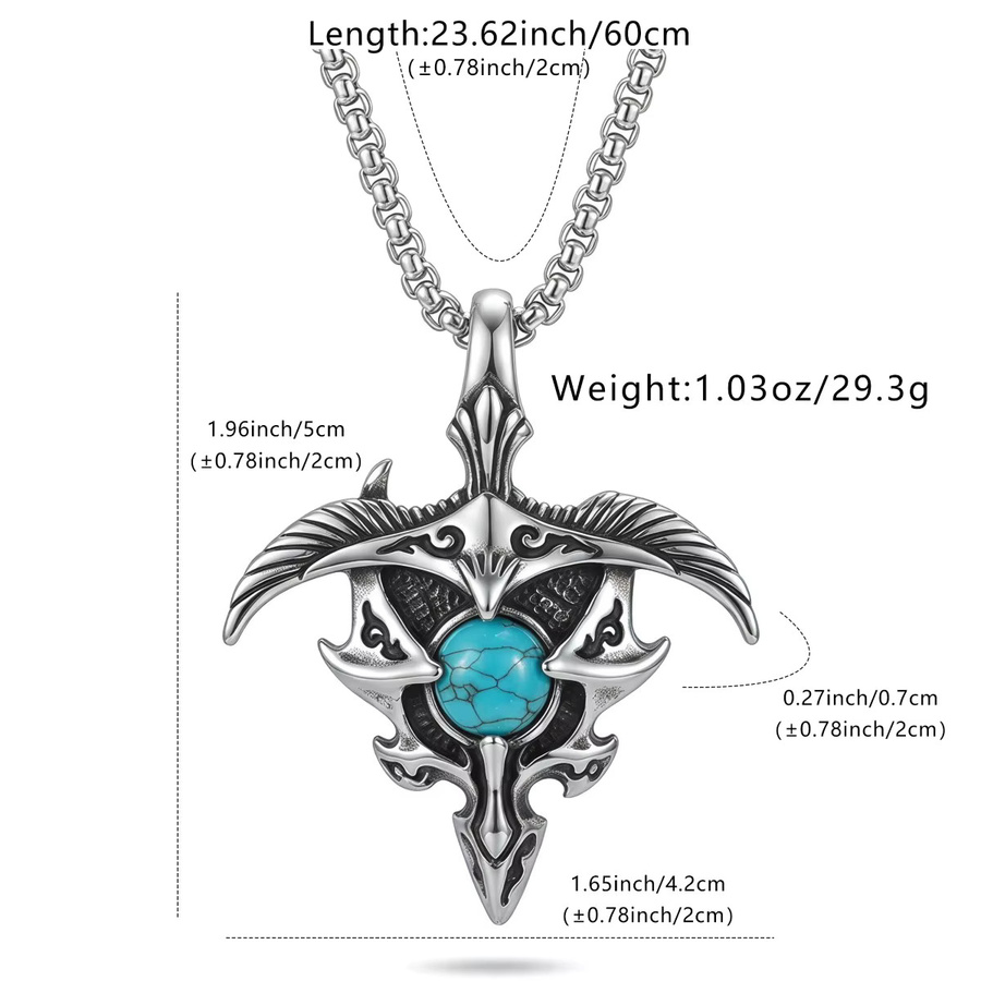 LNCHRAN Halskette Edelstahl, Silber, Türkis, Herren, Gothic - Bild 3