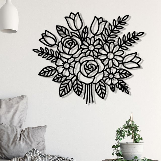 CIFBUY Metallstatue Wanddekoration in Schwarz als wetterfeste florale Skulptur für Garten und Wohnzimmer - Bild 1