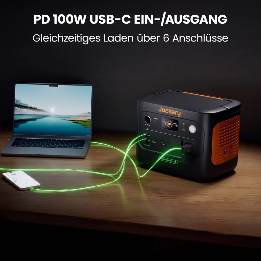 Jackery Explorer 1000 v2 Tragbare Powerstation mit 1070Wh LiFePO4 Akku, 1500W AC und USB-A/USB-C Anschlüssen, Schwarz/Orange - Bild 4