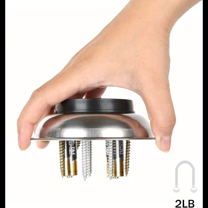 Runde magnetische Teileablageschüssel aus Stahl in Silber zur Aufbewahrung von Muttern, Schrauben und Metallteilen in der Garage - Bild 3