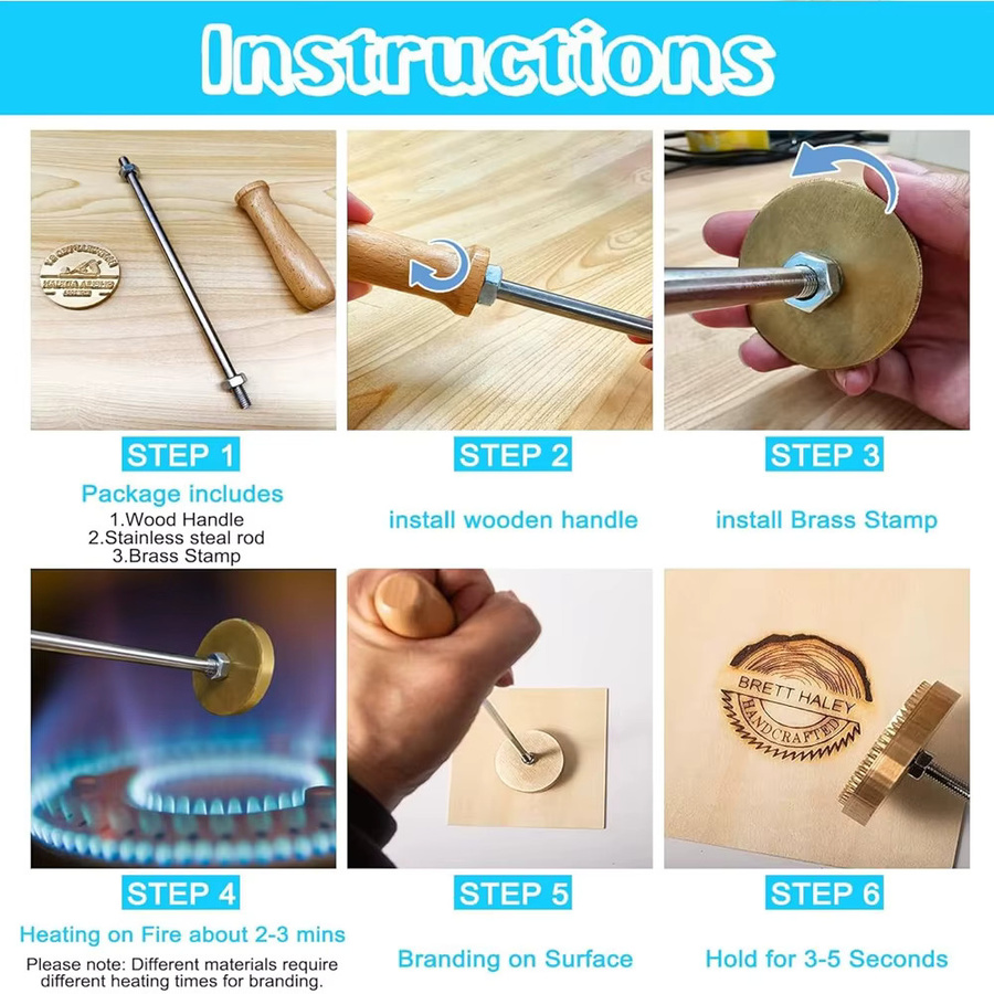 QWELL Personalisierter Brennstempel aus Metall mit individuellem Logo in Gold für Holz, Leder und Fleisch - Bild 2