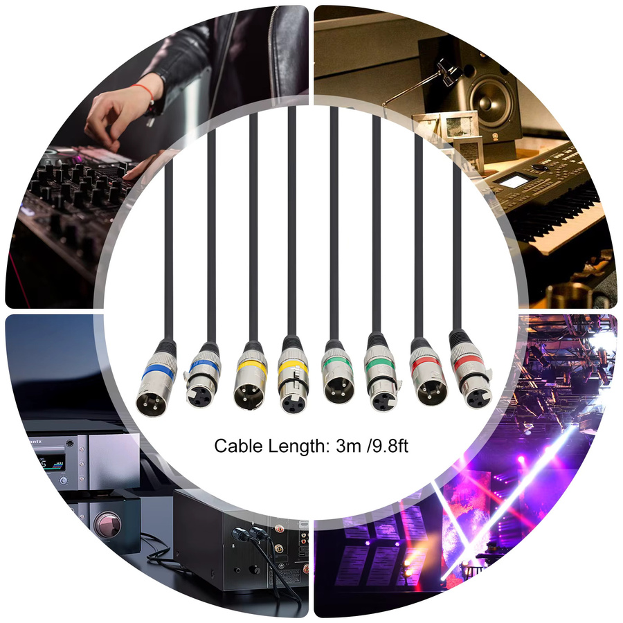 Bymaocar DMX-Lichtsteuerkabel Set, 3m 3-Pin XLR-Kabel in Schwarz für DMX-Controller, Moving Heads und Verstärker - Bild 3