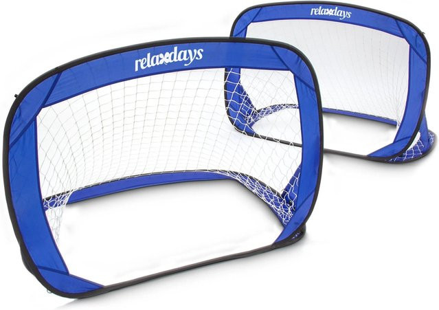Relaxdays Fußballtor Pop Up Tore 2er Set Blau Polyester Fiberglas - Bild 1