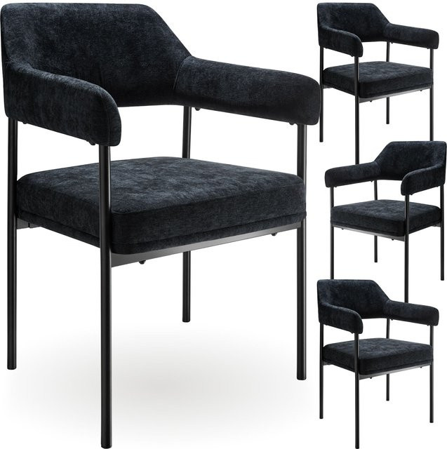 tectake Armlehnstuhl Doé 4er Set gepolstert in Schwarz mit Stahlbeinen B/T/H: 58 x 62 x 85 cm - Bild 1