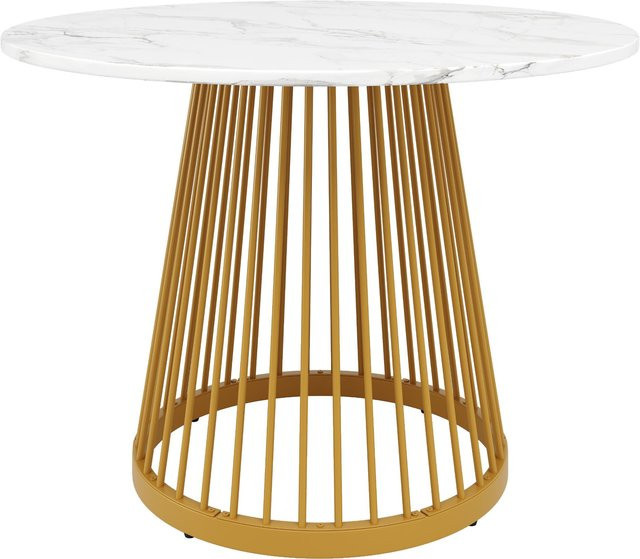 Runder Esstisch FC in Weiß und Gold mit MDF-Tischplatte und Metallbeinen, B/T/H: 80 x 80 x 76 cm - Bild 1