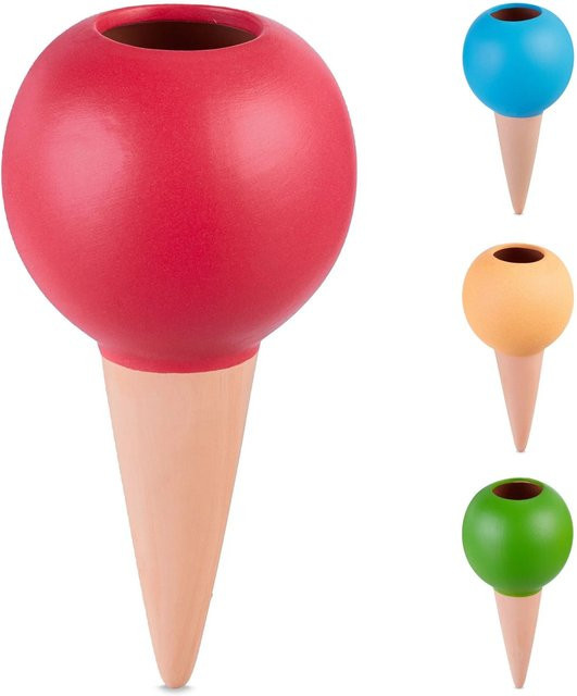 Relaxdays Tonkegel 4er Set bunt, selbstbewässernd für Zimmerpflanzen, Balkonkästen und Hochbeete, Höhe: 18 cm, Breite: 9 cm, Tiefe: 9 cm - Bild 1