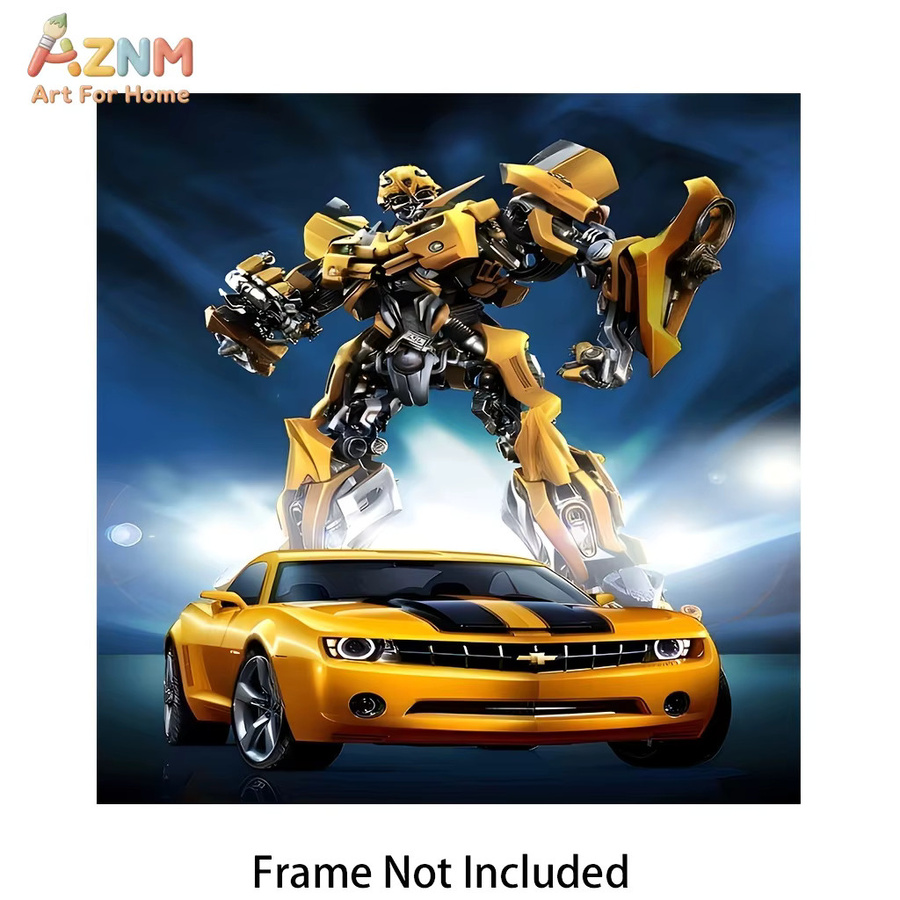 AZNM Transformers Bumblebee Camaro Rahmenlose Leinwand-Wandkunst, Gelber Roboter-Druck für Kinderzimmer und Spielzimmer - Bild 5