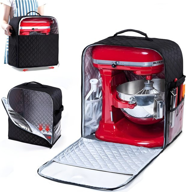 DUTRIEUX Standmixer-Abdeckung mit Schiebebasis in Schwarz, kompatibel mit KitchenAid-Mixern (6/7/8 Quart), Aufbewahrungstasche mit Taschen für Zubehörteile - Bild 1