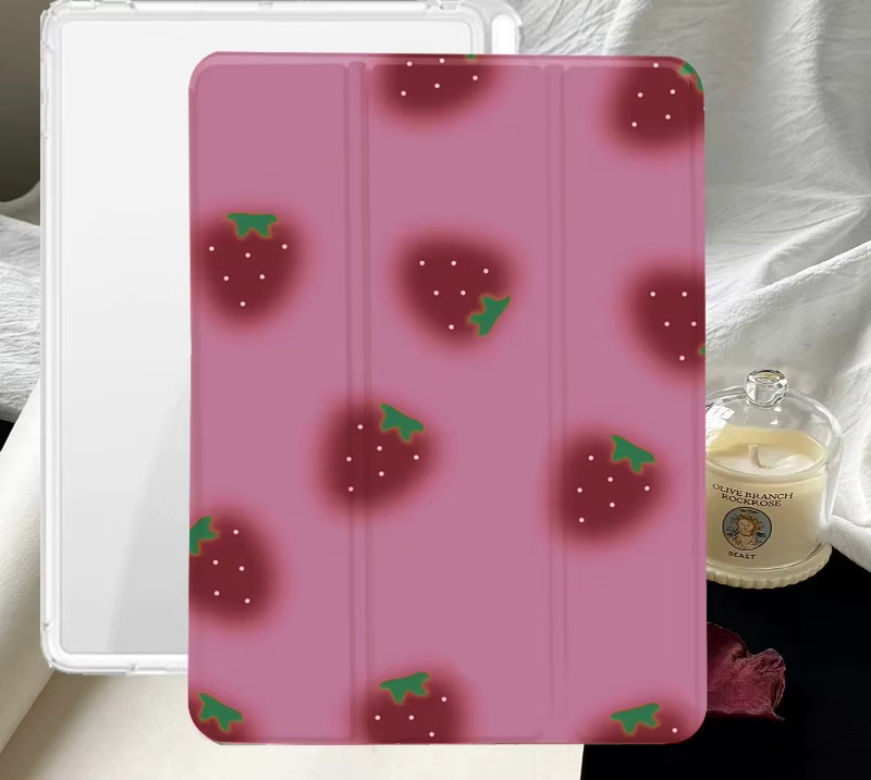 Süße Erdbeeren Tablet-Hülle mit Stifthalter für Apple iPad Pro 10/11 Zoll, iPad Air 3/4/5 Generation in Weiß oder Pink - Bild 2
