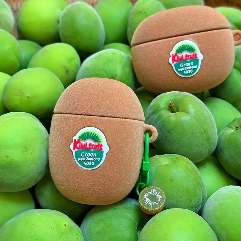 3D Kiwi Silikon Schutzhülle für Apple AirPods 1 2 3 Pro und AirPods 4 in Grün und Braun - Bild 2