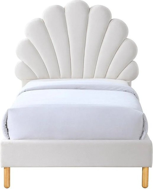 Vente-unique Bettrahmen Moana in Weiß und Beige mit Samtbezug und muschelförmigem Design - Bild 1
