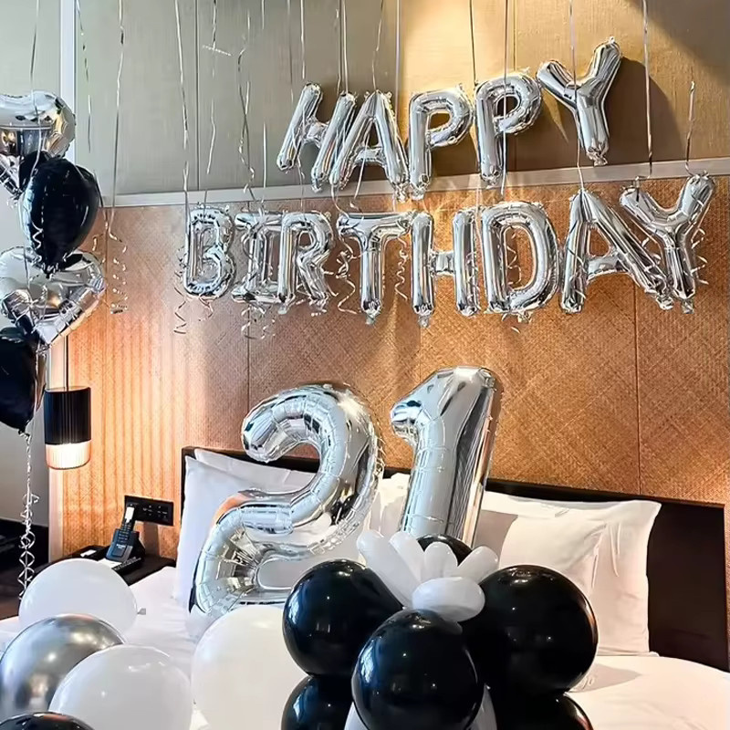 LQVYI Happy Birthday Ballon-Set in Schwarz, Silber und Weiß für deine Party-Dekoration - Bild 2