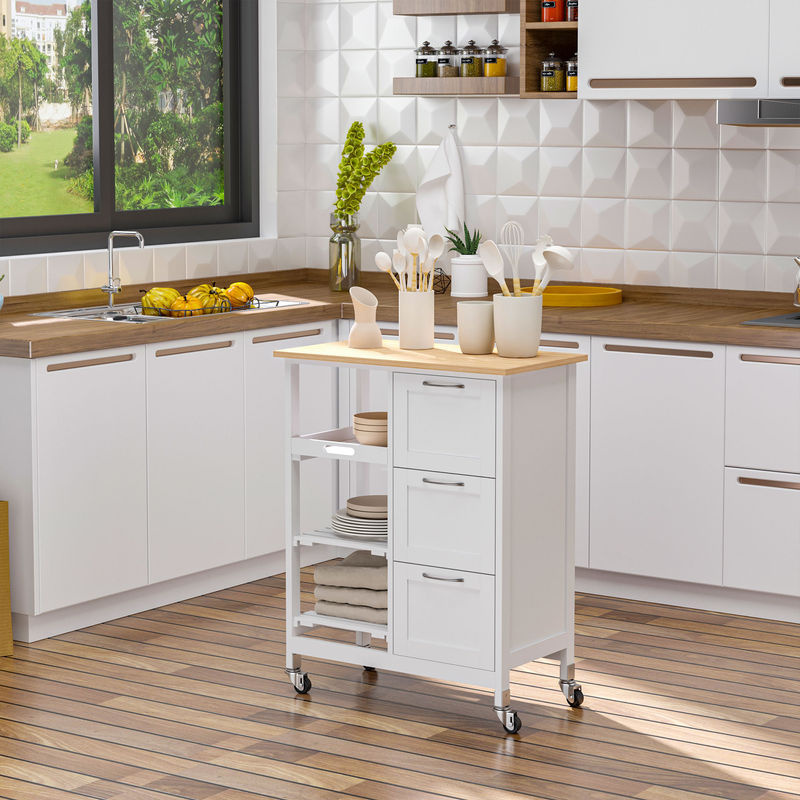HOMCOM Küchenwagen mit 3 Schubladen und 3 Ebenen in Weiß, B/T/H: 67 x 37 x 85 cm - Bild 2