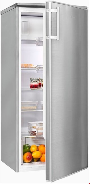 Exquisit Standkühlschrank KS185-4-HE-040E mit Gefrierfach in Edelstahl-Look, Farbe: Silber, B/H/T: 55,0 x 122,0 x 56,5 cm - Bild 1