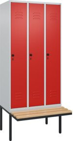 C+P Spind Classic PLUS Garderobenspind mit Sitzbank, 3 Abteile, B/T/H: 2120 x 900 x 815 cm, Sicherheits-Drehriegel, 4 Garderobenhaken, mittige Trennwand, auskragende Sitzbanktyp - Bild 1