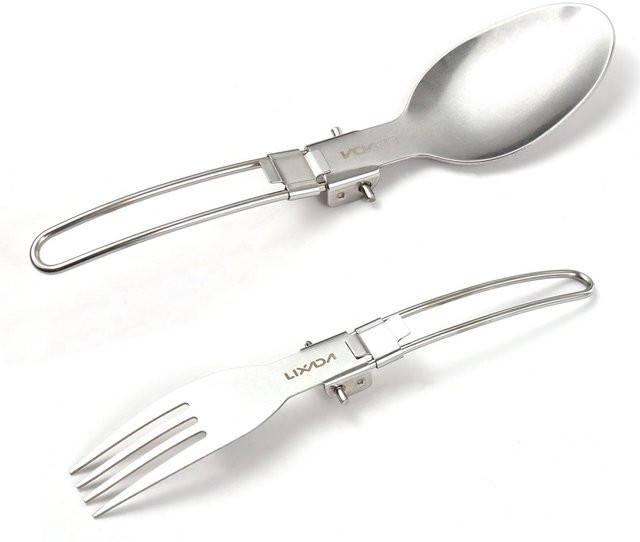 Lixada Klappbares Camping-Besteck-Set aus Edelstahl mit Löffel und Gabel in Silber - Bild 1