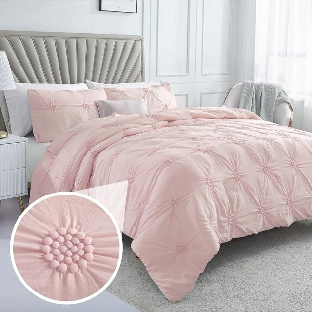 Bin Chi Textiles Bettwäscheset Rosenblush in Babyrosa mit 3D-Blumen-Pintuck-Design aus Mikrofaser, 3-teilig - Bild 1