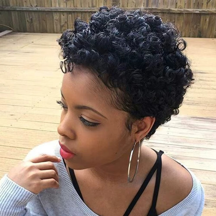OYM HAIR Afro-Perücke, Echthaar, kurze lockige Pixie-Perücke, Damen - Bild 3