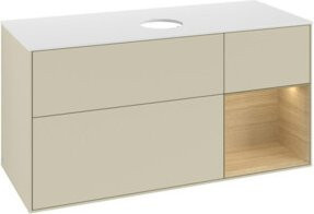 V&B Waschtischunterschrank Finion in Weiß mit Eichenholz-Regal und grauer Lackierung, Breite: 120 cm, Tiefe: 50,1 cm, Höhe: 50,1 cm - Bild 1