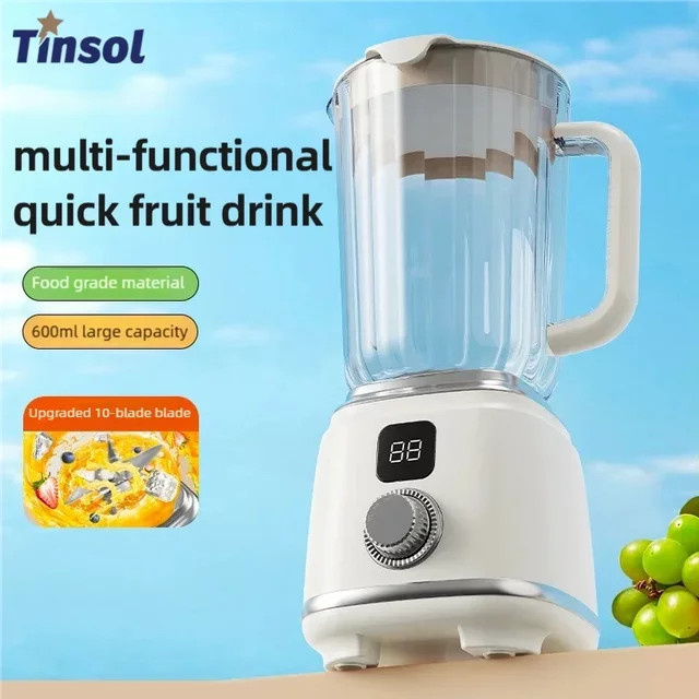 TINSOL Heimmixer in Weiß mit 10 Klingen und 600 ml Volumen, multifunktionaler Entsafter und Eisbrecher mit 3000 mAh Akku - Bild 1
