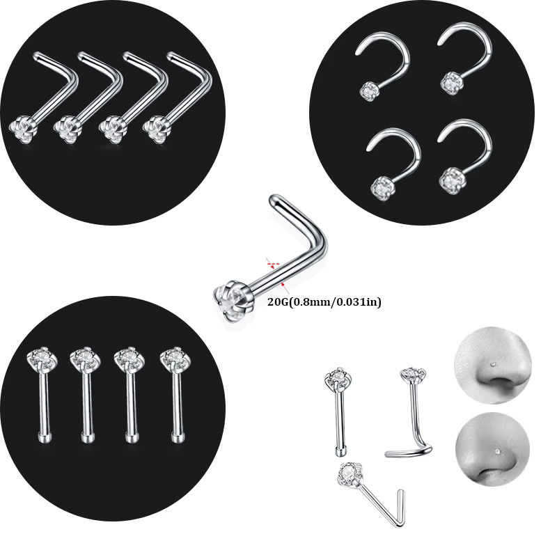 ZHIMO Nasenstecker L-förmig, Silber, Zirkonia, Unisex - Bild 2