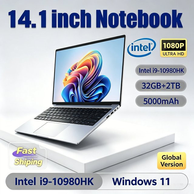 Max Gaming Laptop mit 14,1 Zoll Display, Intel Core i9 10980HK, 32GB DDR4, 2TB SSD, Windows 11 Pro, Silber - Bild 1