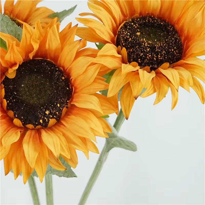 4 Stück LINANUO künstliche Sonnenblumen aus Latex in Gelb und Orange, Einzelstiel für Hochzeitsdekoration und Tischschmuck - Bild 4