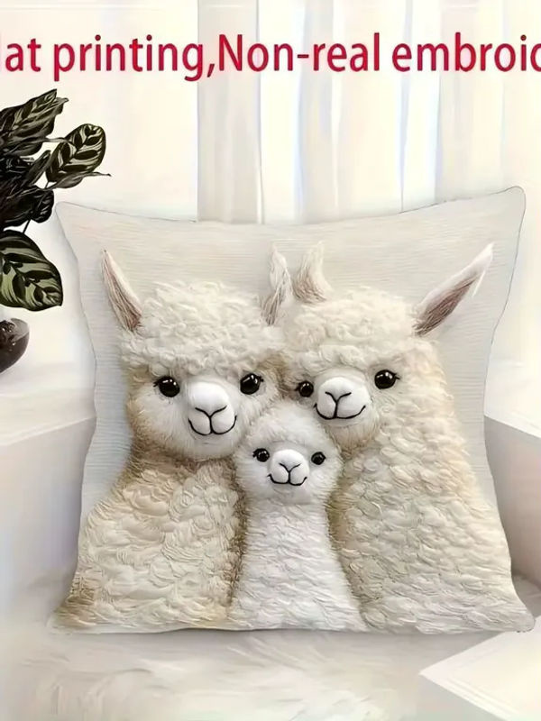 VIKAMA Alpaka-Familien Kissenbezug mit 2D-Flachdruck, quadratisch, B/T/H: 40 x 40 x 40 cm - Bild 6