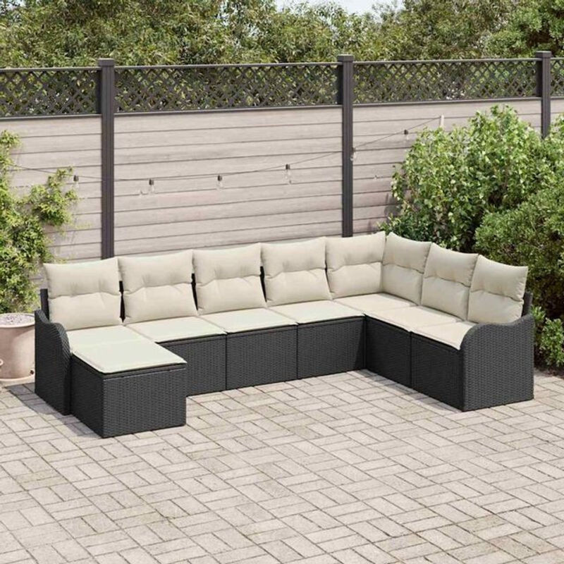 vidaxl Garten-Sofa-Set aus Poly-Rattan mit 8 Kissen in Schwarz und Weiß - Bild 1