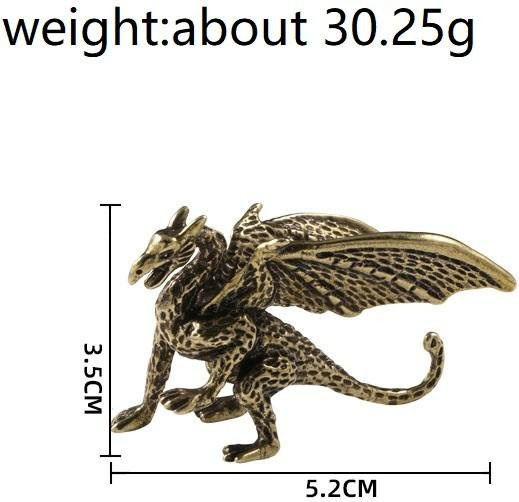 Yiran Furniture Pterosaurier Drache Statue aus Massivmessing in Gold als Feng Shui Desktop Ornament - Bild 1