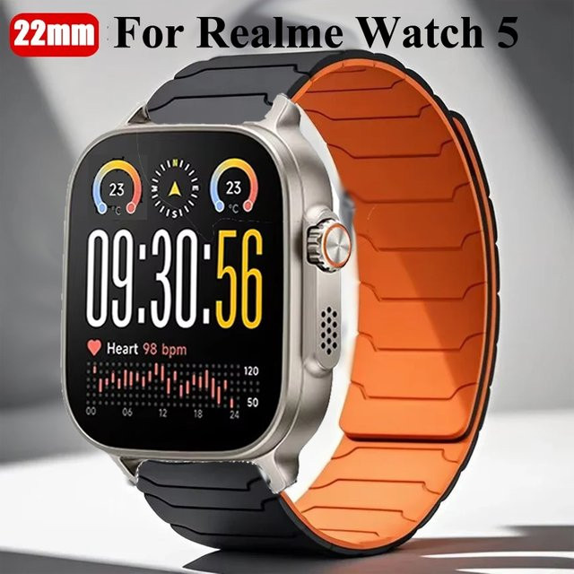 Realme Uhrenarmband Silikon, Magnetisch, 22 mm, Schwarz, Unisex - Bild 1