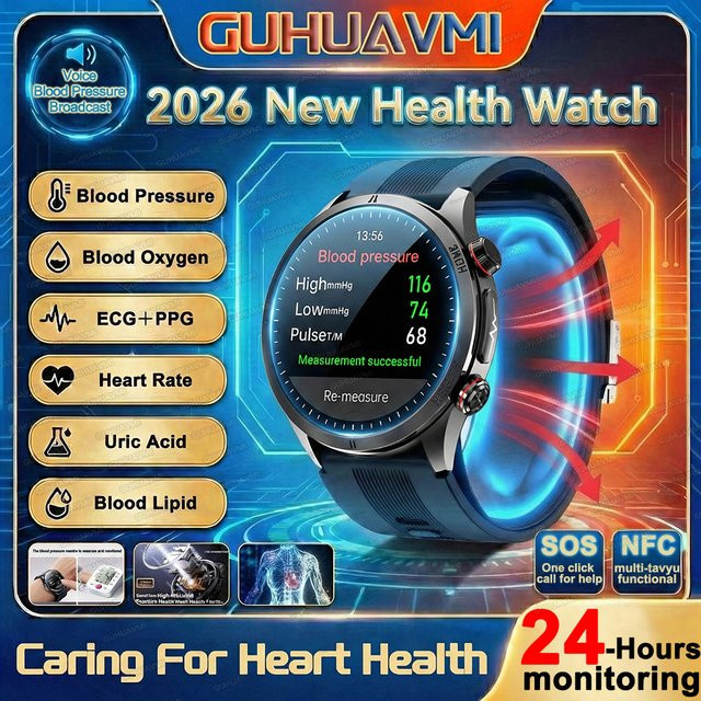 GUHUAVMI Smartwatch mit 1,43 Zoll AMOLED-Display in Schwarz mit NFC, EKG, Herzfrequenzmessung und Bluetooth-Anruffunktion für Android und iOS - Bild 1