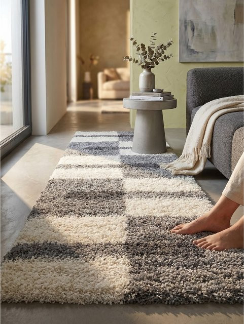 Hochflorteppich WERFEN von Kadima Design, kariert, Grau, B/T: 80 x 250 cm - Bild 1