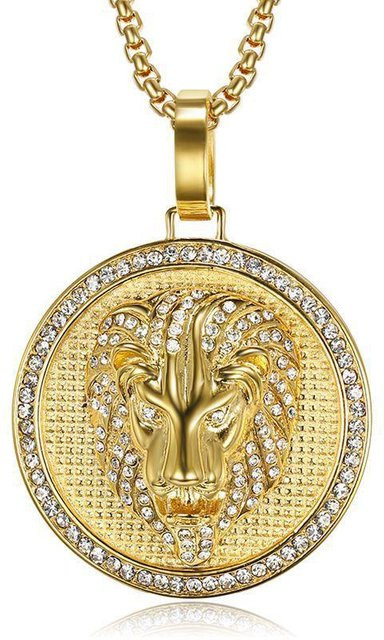 TT-FAFA Löwenkopf Anhänger Halskette, Gold, Messing, Zirkonia, Herren, 60 cm - Bild 1