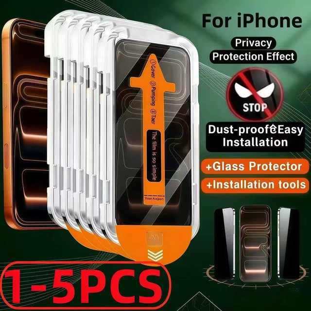 Privatsphäre Displayschutzfolie aus gehärtetem Glas für Apple iPhone 11 bis 17 Pro Max und Air, Anti-Spy Schutzfolie, transparent - Bild 1