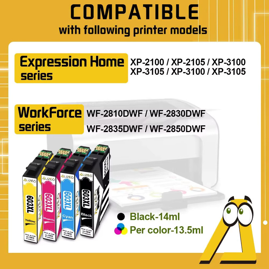 ALIZEO 603XL T603 Kompatible Tintenpatrone in Schwarz für Epson WorkForce XP-2100 XP-2105 XP-3100 XP-3105 XP-4100 XP-4105 Drucker - Bild 2