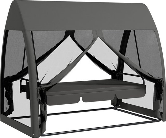 Outsunny 2 in 1 Hollywoodschaukel mit Liegefunktion, 3-Sitzer Gartenschaukel mit Baldachin und Mückennetz, Grau, B/T/H: 240 x 140 x 197 cm