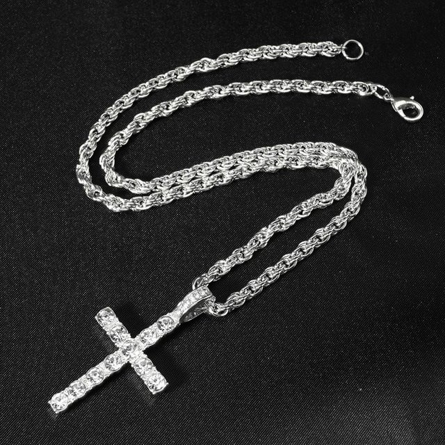 YIRAN Halskette, Strass-Kreuzanhänger, Zirkonia-Tenniskette, Silber, Kupfer, 45 cm, Unisex - Bild 1