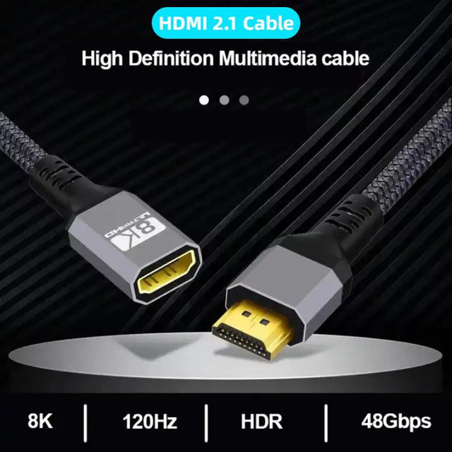 DIXSG HDMI-Verlängerungskabel 2.1 in Schwarz mit 8K@60Hz, 4K@120Hz und 48 Gbit/s für Smart TV, PS5 und Laptop - Bild 1