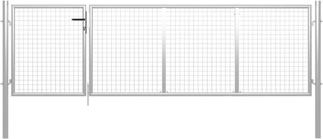 vidaXL Doppel-Gartentor aus Stahl mit Drahtgeflecht in Silber, Breite: 350 cm, Höhe: 75 cm - Bild 1