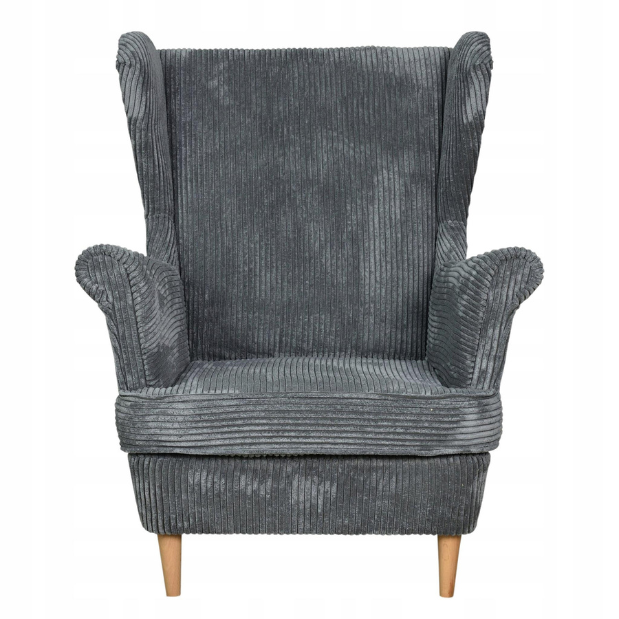 Bonito Ohrensessel mit Fußhocker von Scandinavian Family Meble in Grau aus Cord - Bild 4