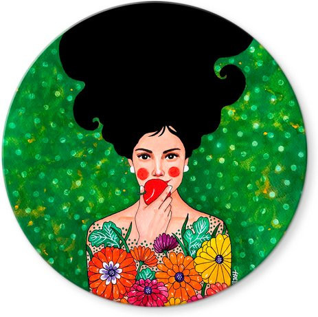 K&L Wall Art Glasbild Hülya Vintage Lady Retro Deko, grün/mehrfarbig, Durchmesser: 50 cm - Bild 1