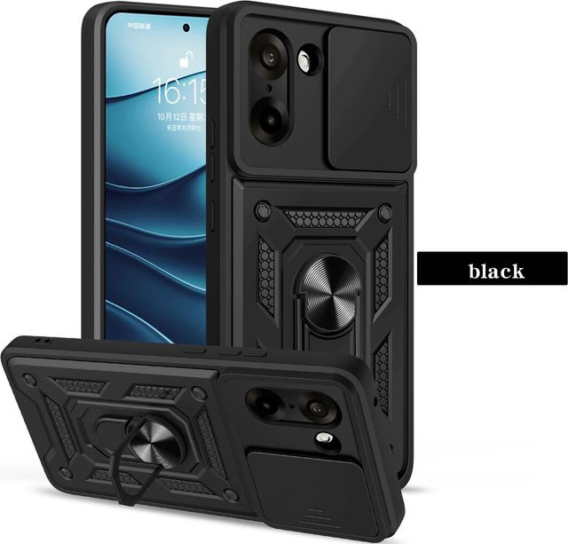 Schutzhülle mit Rüstungs-Ständer und Linsenschutz für OnePlus Nord 5 CE 5G in Schwarz mit magnetischem Halterring - Bild 1